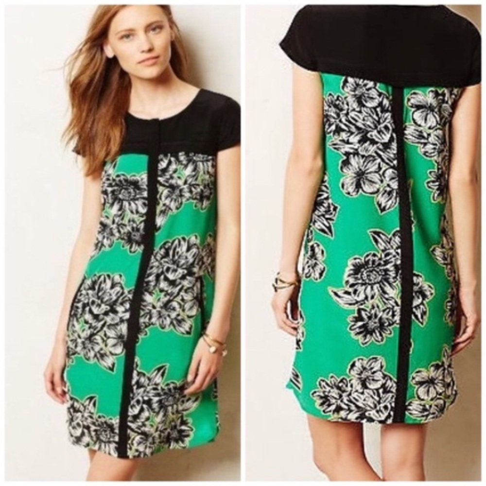 Anthropologie Black + Green Floral Mini Dress